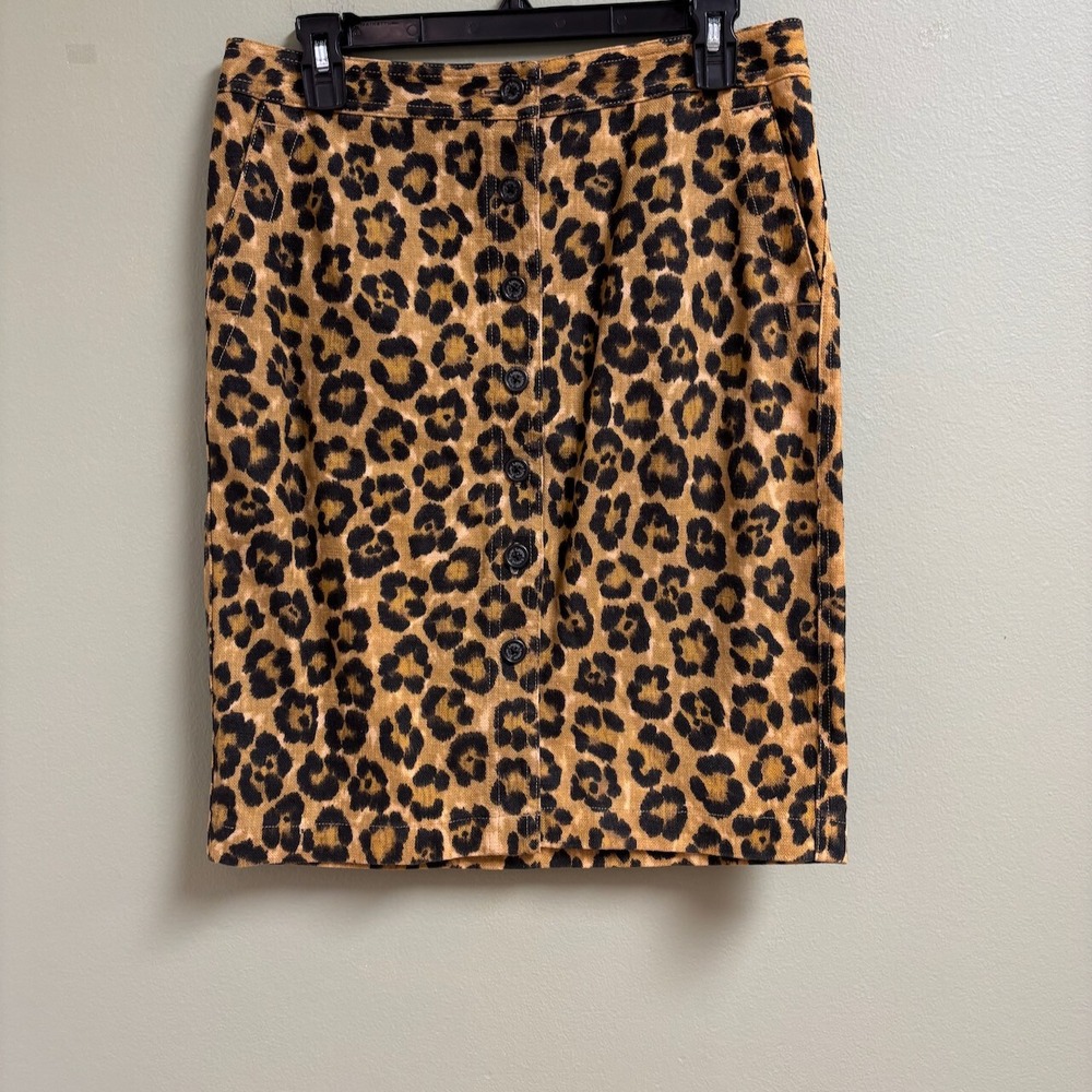 Lauren Ralph Lauren Linen Blend Skirt Size 6P Petite Button Pencil Leopard